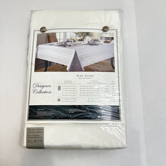 New Designer Collection 70"x 104" White Cotton Tablecloth- Fits Rectangle & Oval - Picture 2 of 2